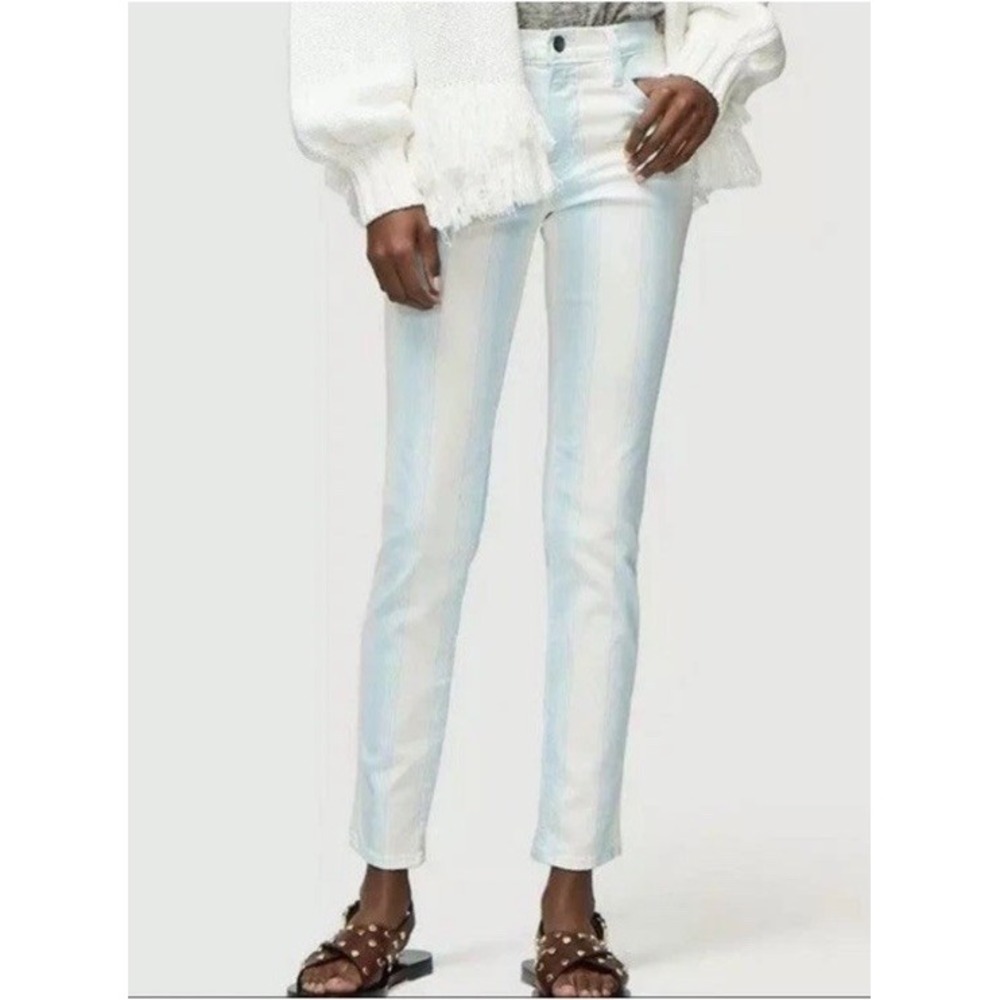 FRAME Le High Skinny Crop‎ Stripe Jeans Blue & White Ombre Size 26 Waist 27"
